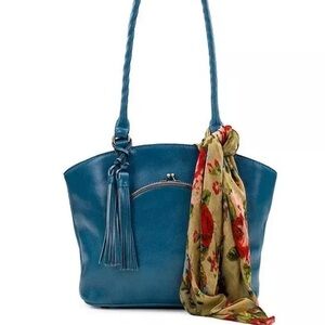Patricia Nash safflower blue Zorita leather tote